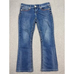 Seven7 Jeans Women's 29 Blue Dark Wash Bootcut Tapered Leg Embroidered Pockets